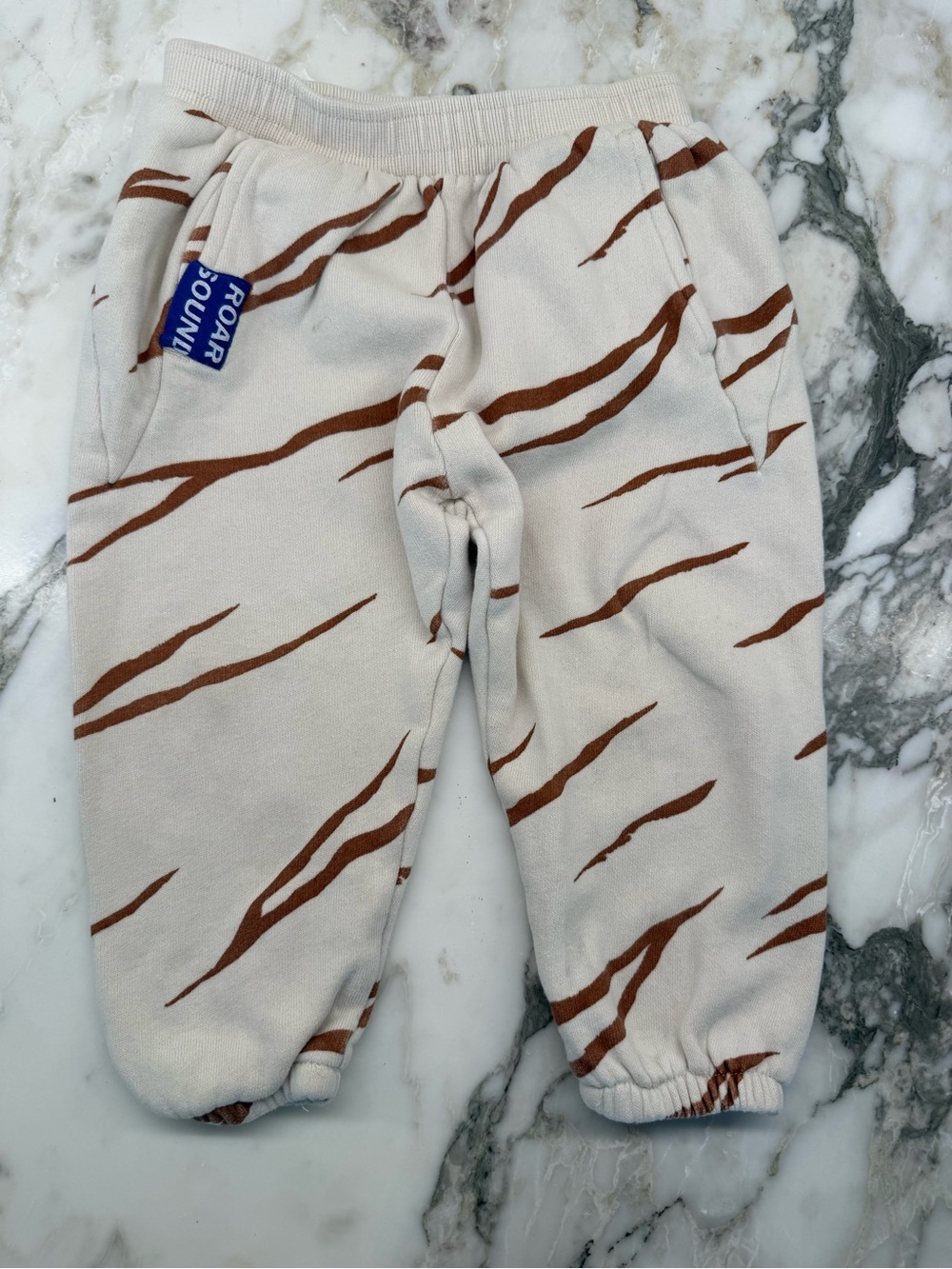 Zara Cream Joggers with Brown Tiger-Stripe Print